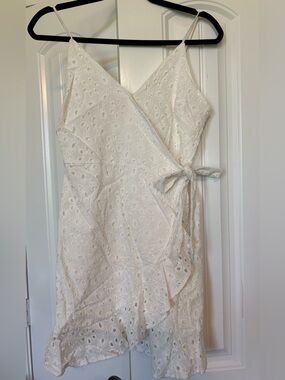 Gianni Bini White Eyelet One-Shoulder Wrap Dress